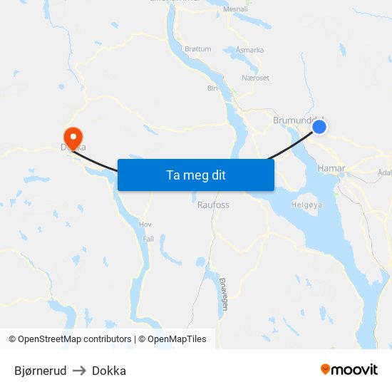 Bjørnerud to Dokka map