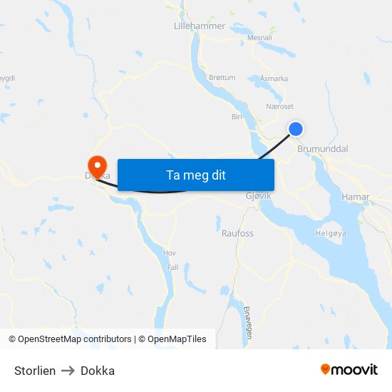 Storlien to Dokka map