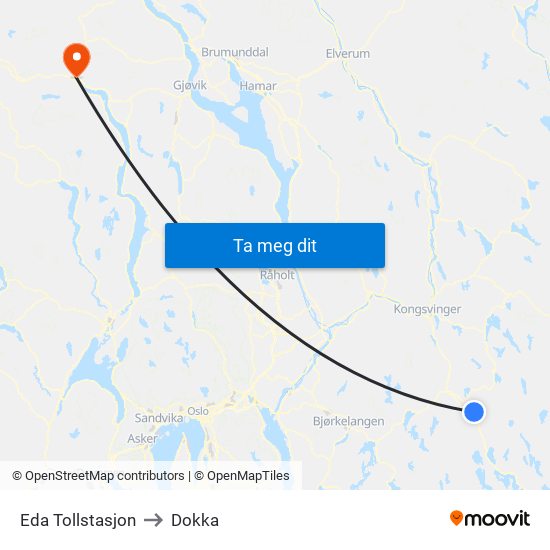 Eda Tollstasjon to Dokka map