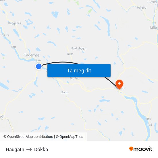 Haugatn to Dokka map