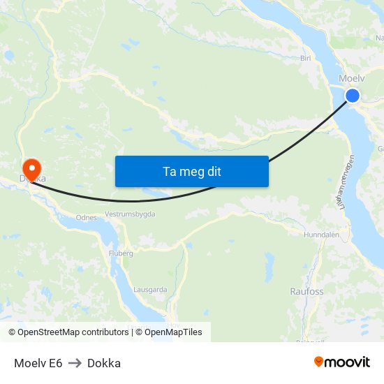 Moelv E6 to Dokka map