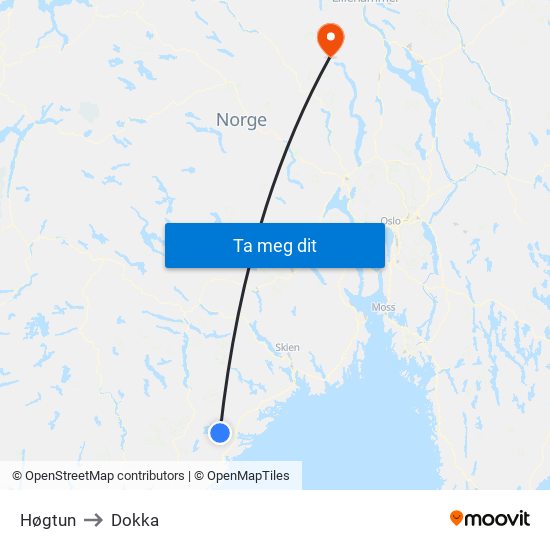 Høgtun to Dokka map