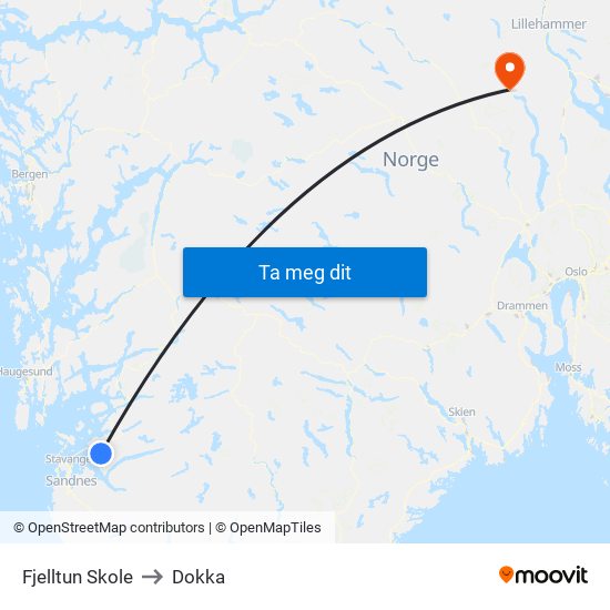 Fjelltun Skole to Dokka map