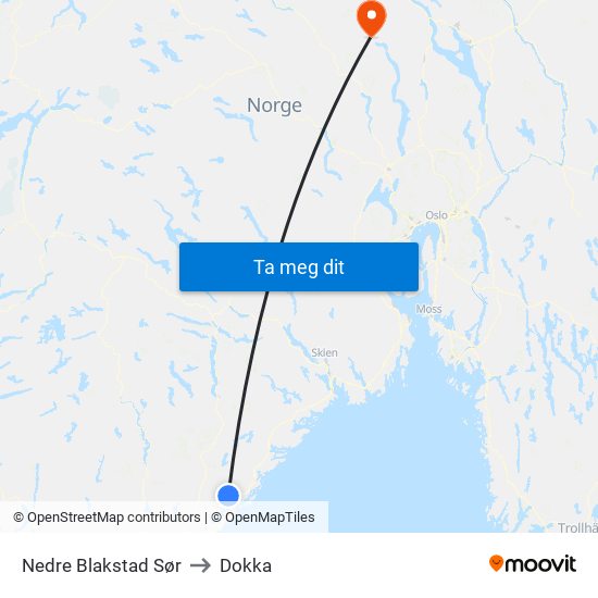 Nedre Blakstad Sør to Dokka map