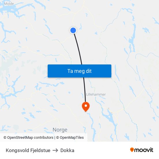 Kongsvold Fjeldstue to Dokka map