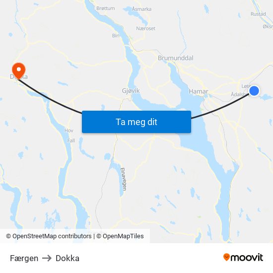 Færgen to Dokka map