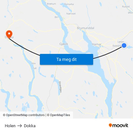 Holen to Dokka map