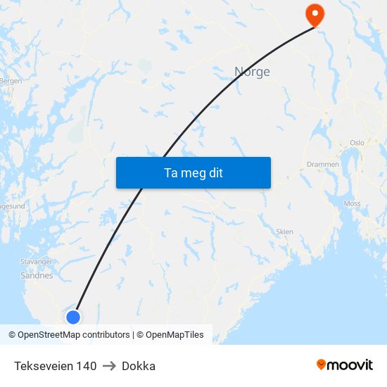 Tekseveien 140 to Dokka map