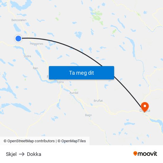 Skjel to Dokka map