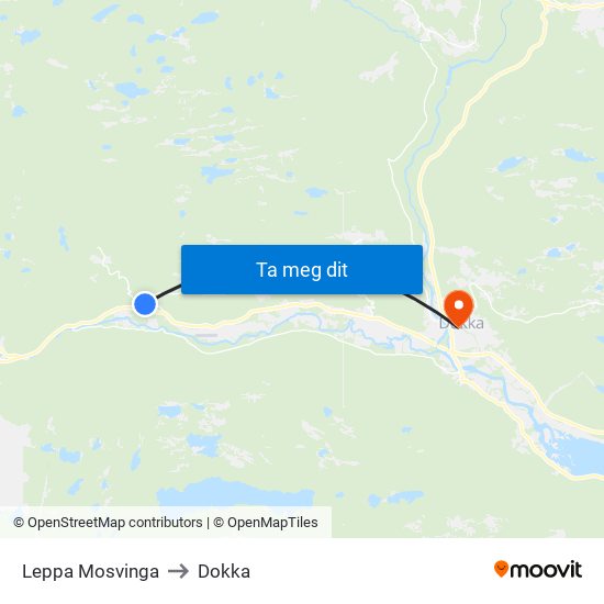 Leppa Mosvinga to Dokka map