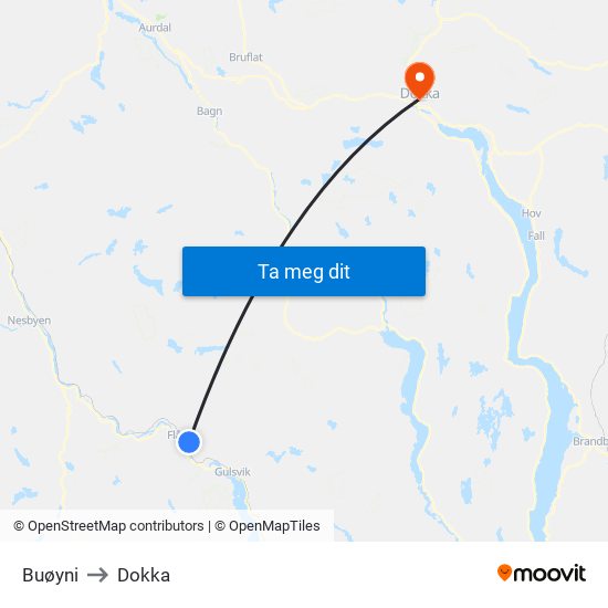 Buøyni to Dokka map