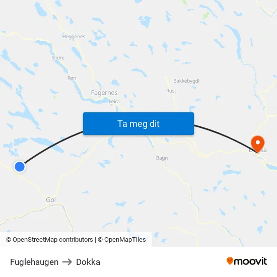Fuglehaugen to Dokka map
