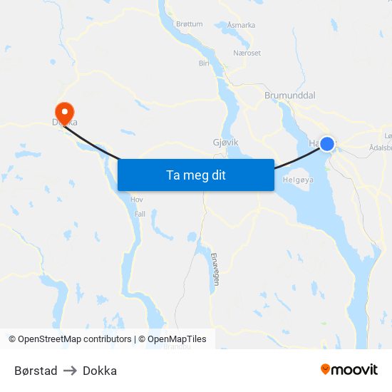 Børstad to Dokka map