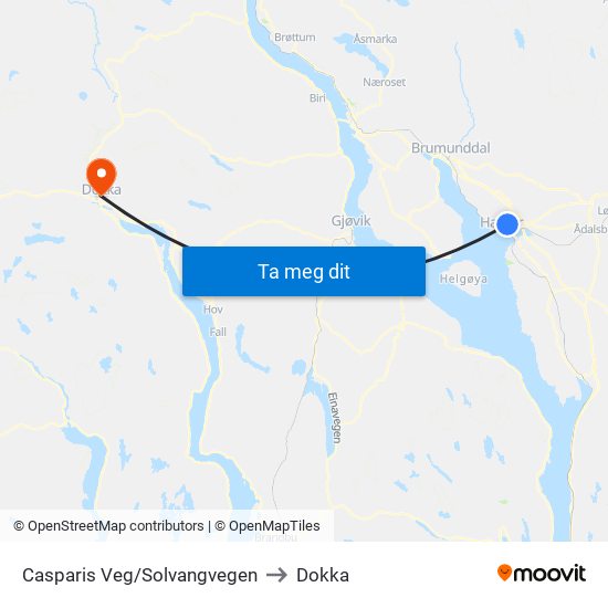 Casparis Veg/Solvangvegen to Dokka map