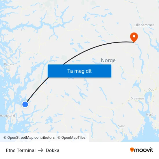 Etne Terminal to Dokka map