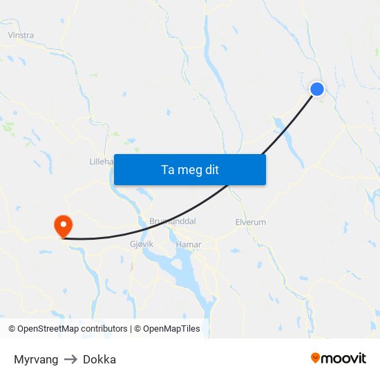Myrvang to Dokka map