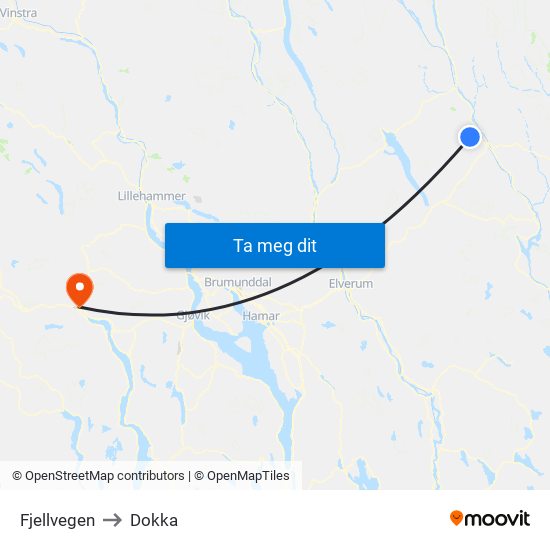 Fjellvegen to Dokka map