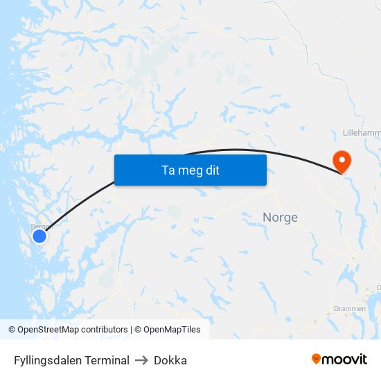Fyllingsdalen Terminal to Dokka map