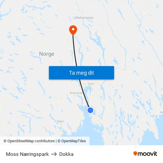 Moss Næringspark to Dokka map