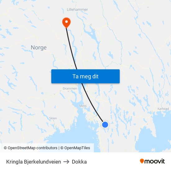 Kringla Bjerkelundveien to Dokka map