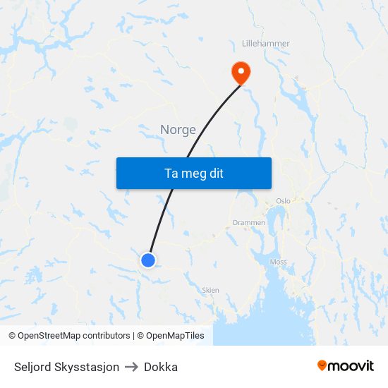 Seljord Skysstasjon to Dokka map