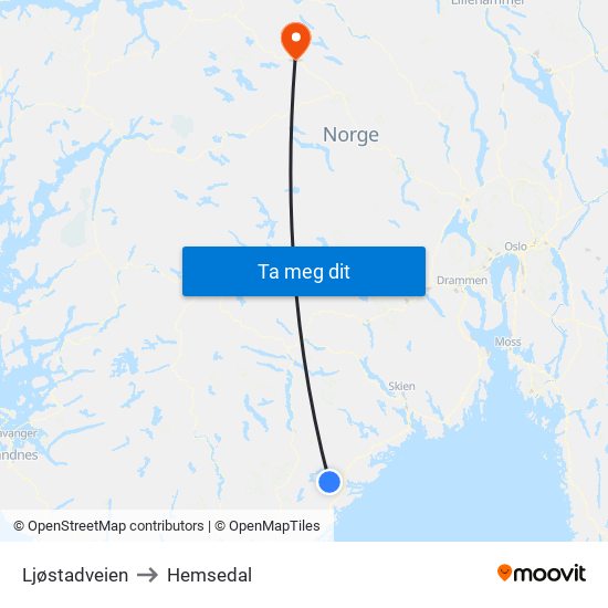 Ljøstadveien to Hemsedal map