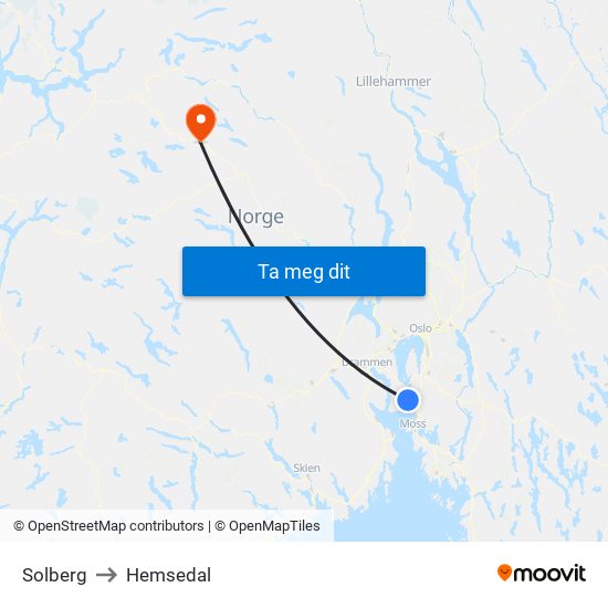 Solberg to Hemsedal map