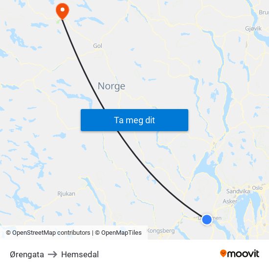 Ørengata to Hemsedal map