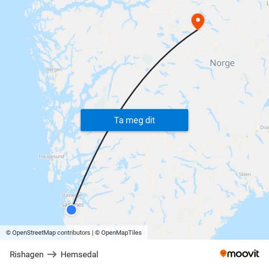 Rishagen to Hemsedal map