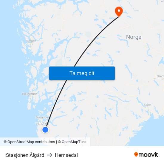 Stasjonen Ålgård to Hemsedal map