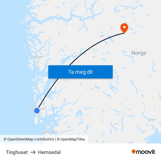 Tinghuset to Hemsedal map