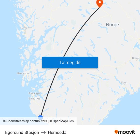 Egersund Stasjon to Hemsedal map