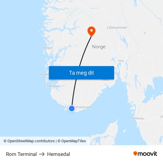 Rom Terminal to Hemsedal map