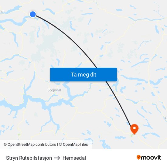Stryn Rutebilstasjon to Hemsedal map