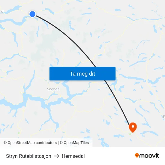 Stryn Rutebilstasjon to Hemsedal map