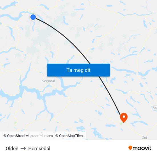 Olden to Hemsedal map