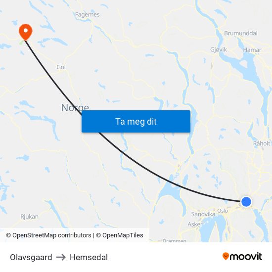 Olavsgaard to Hemsedal map