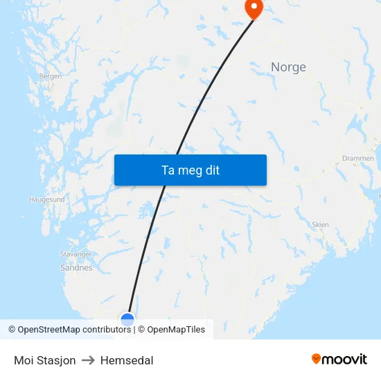 Moi Stasjon to Hemsedal map