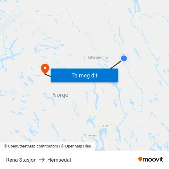 Rena Stasjon to Hemsedal map