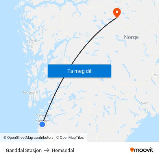 Ganddal Stasjon to Hemsedal map