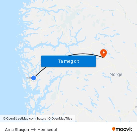 Arna Stasjon to Hemsedal map