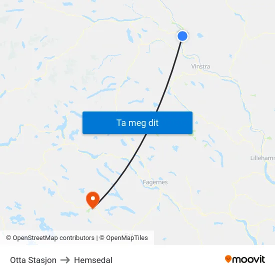 Otta Stasjon to Hemsedal map
