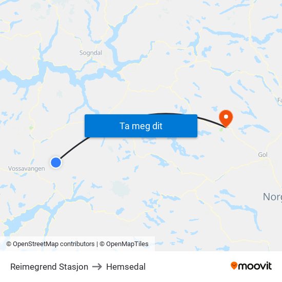 Reimegrend Stasjon to Hemsedal map