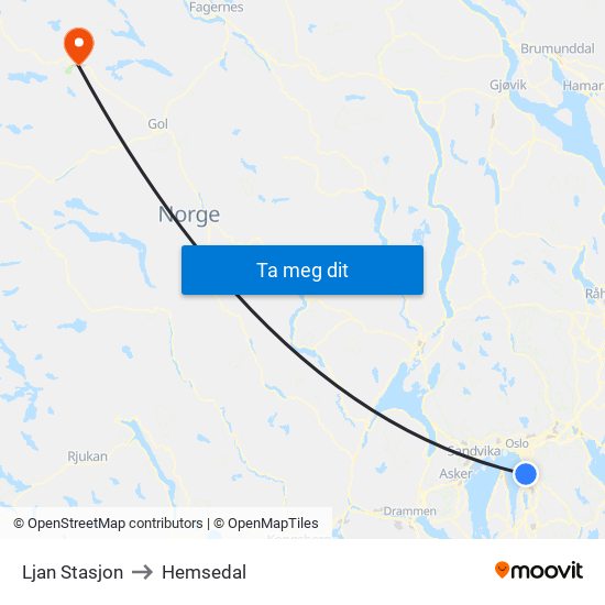 Ljan Stasjon to Hemsedal map