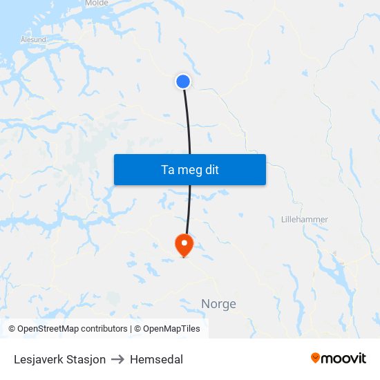 Lesjaverk Stasjon to Hemsedal map