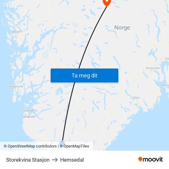 Storekvina Stasjon to Hemsedal map