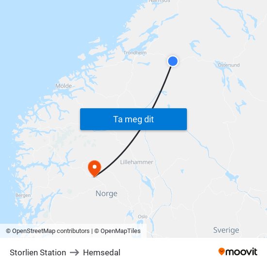 Storlien Station to Hemsedal map