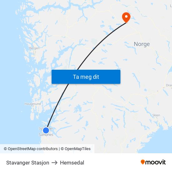 Stavanger Stasjon to Hemsedal map