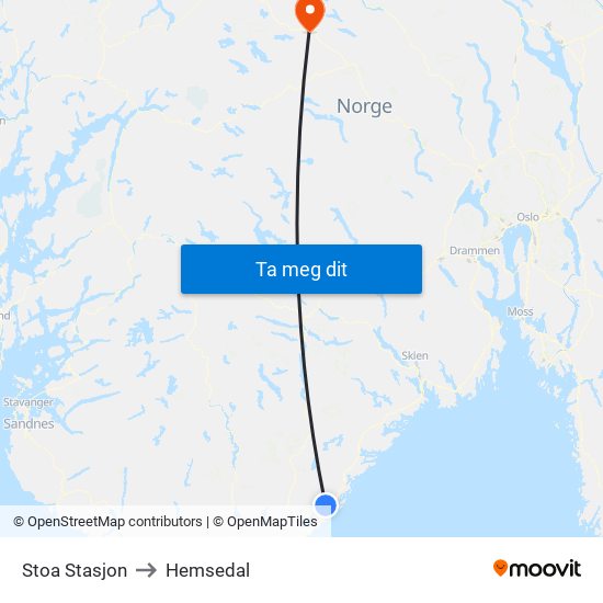 Stoa Stasjon to Hemsedal map
