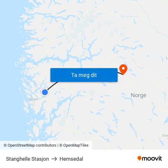 Stanghelle Stasjon to Hemsedal map